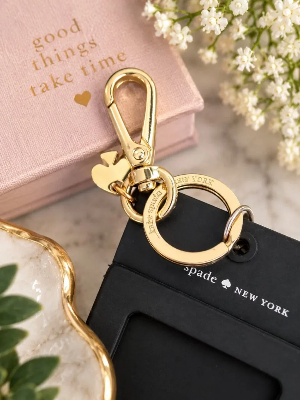 kate spade Black & White Silicone Polka Dot Card & Key Holder with Gold Hardware